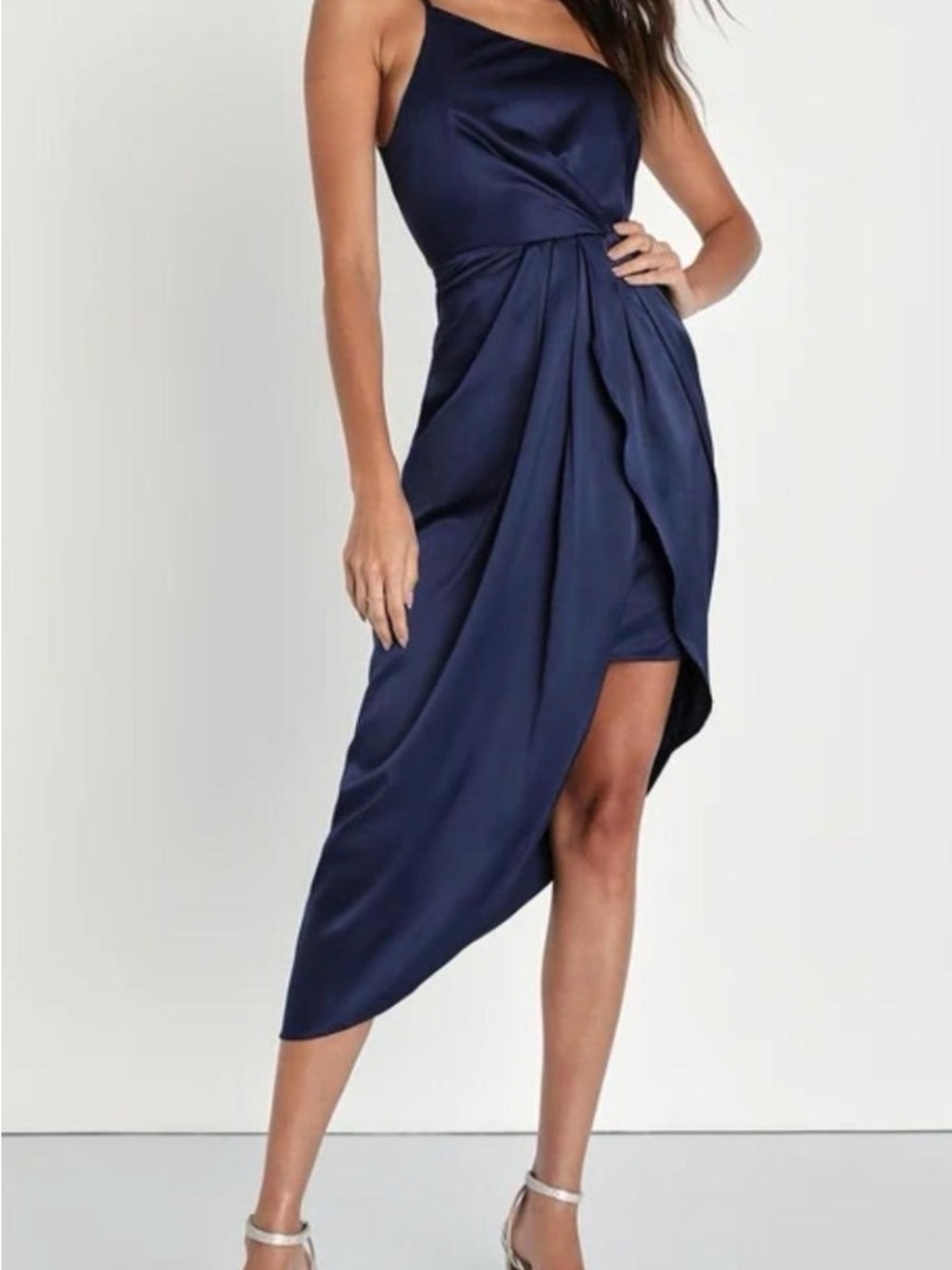 Lulu's Midnight Navy One-Shoulder Asymmetrical Dress